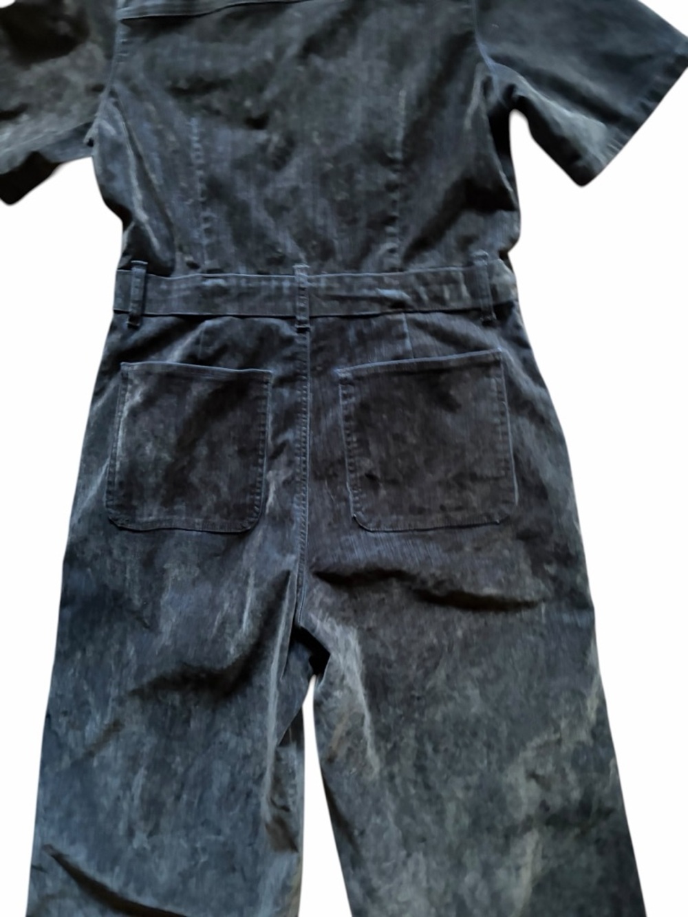 Short-Sleeve Gray Velvet Jean Jumpsuit - Picture 10 of 16